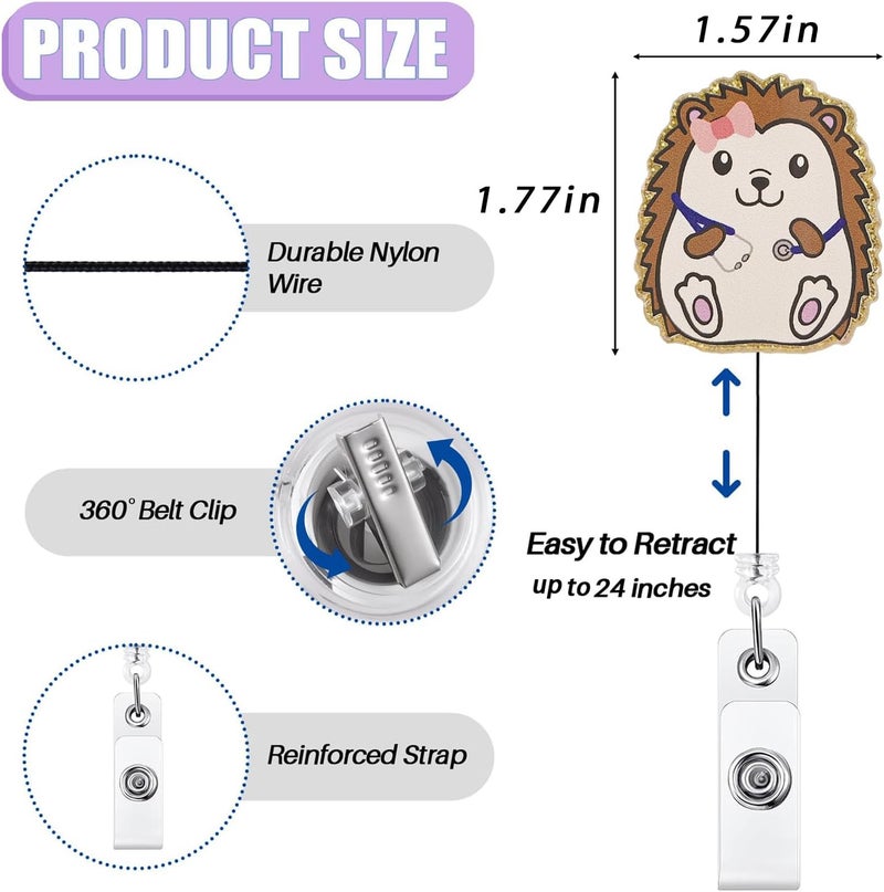 Bydevia Cute Stethoscope Hedgehog Badge Reel Retractable for Nurse Nursing RN CNA LPN & Medical Worker, Funny Pediatric Nurse Gifts, Hedgehog ID Name Badge Holder with Alligator Clip & 24” Durable Nylon Cord - Image 2